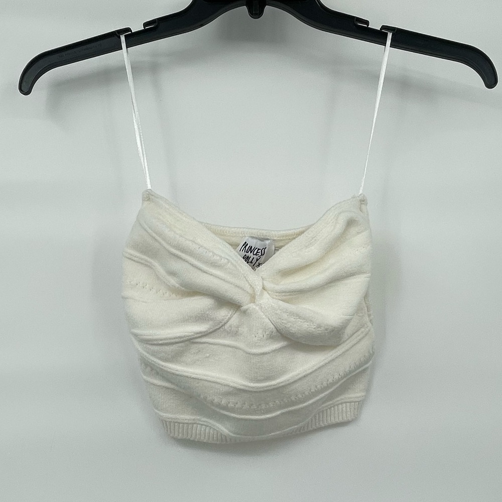 Princess Polly viscose blend cream knit sweater strapless top